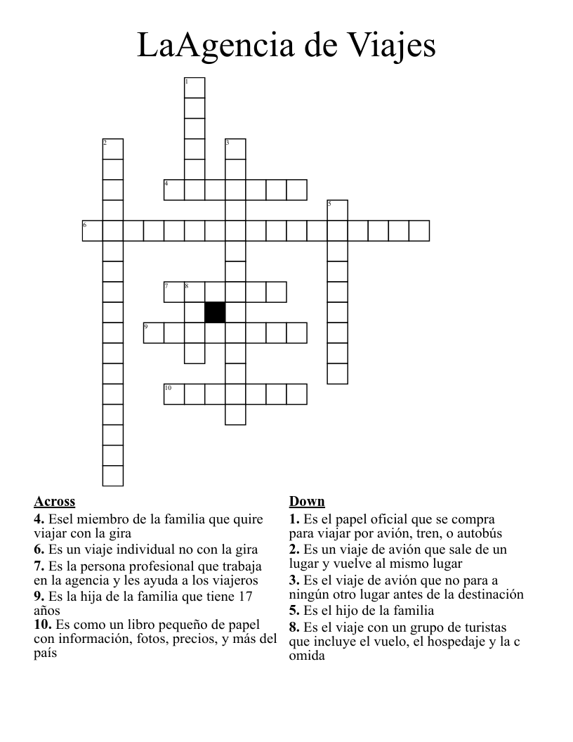 LaAgencia de Viajes Crossword