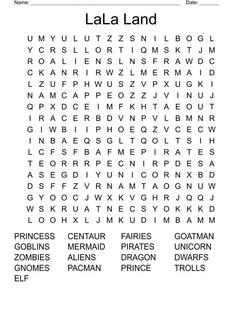 LaLa Land Word Search