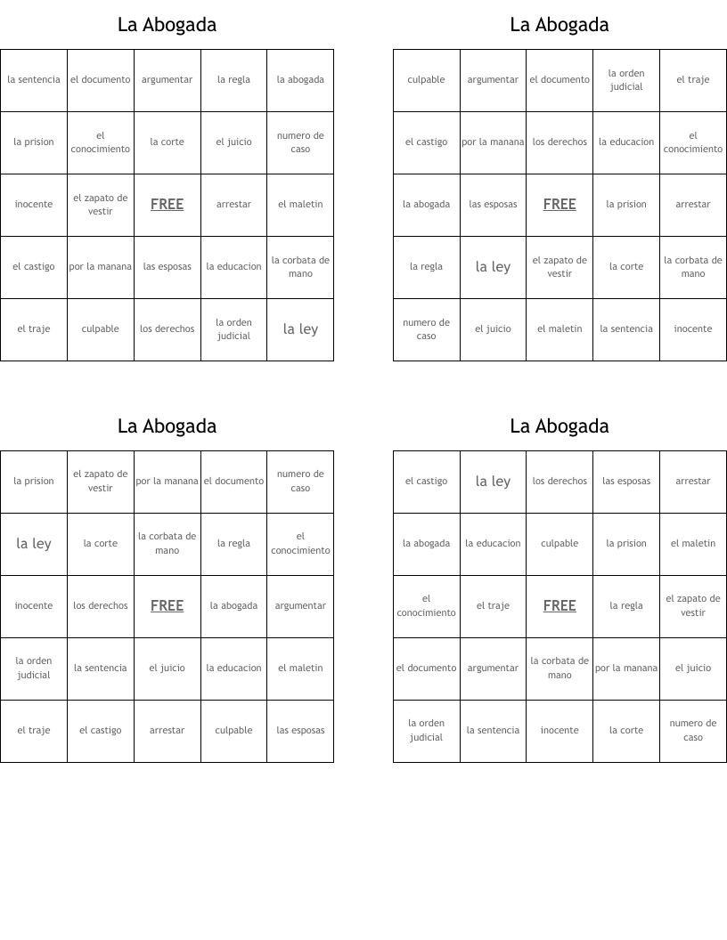 La Abogada  Bingo Cards