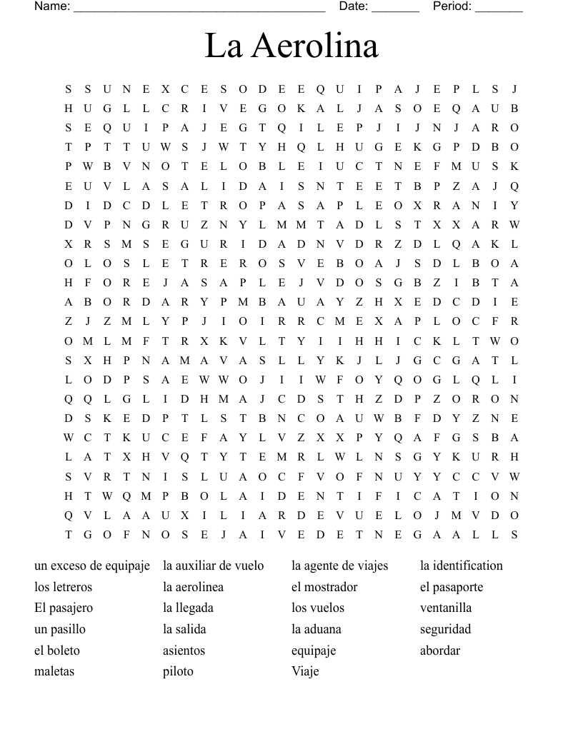 La Aerolina Word Search