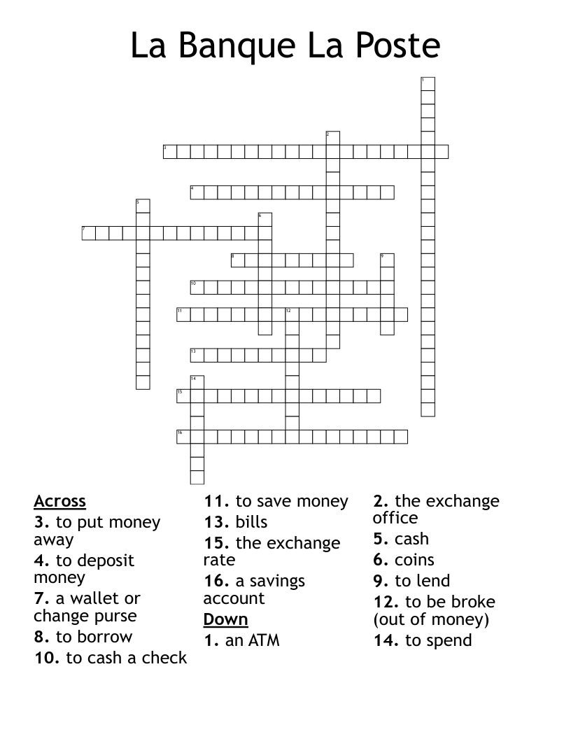 La Banque La Poste Crossword
