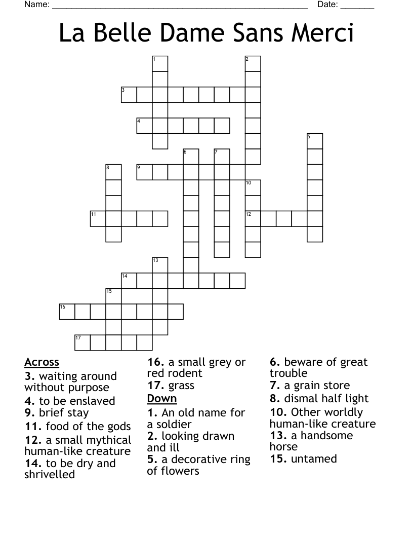 La Belle Dame Sans Merci Crossword