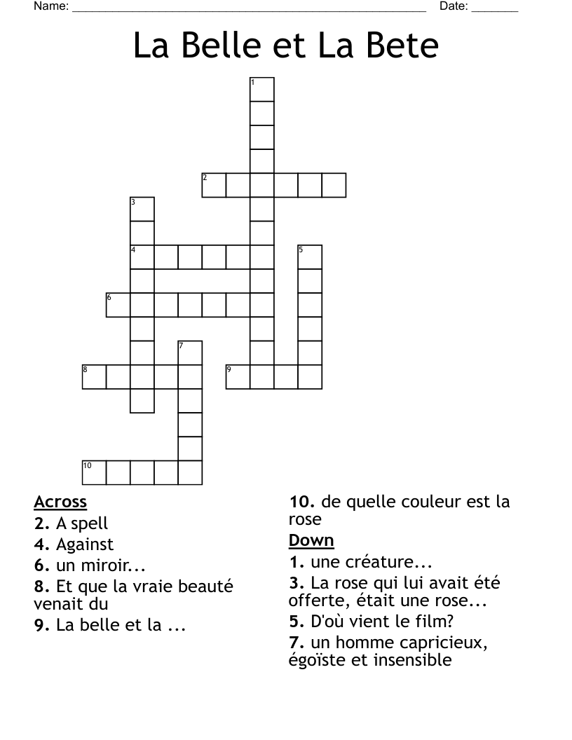 La Belle et La Bete  Crossword