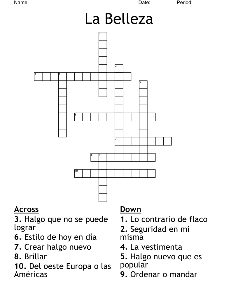 La Belleza Crossword