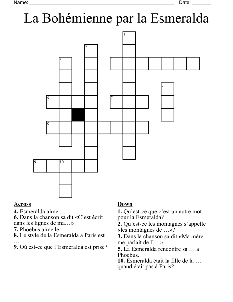 La Bohémienne par la Esmeralda Crossword