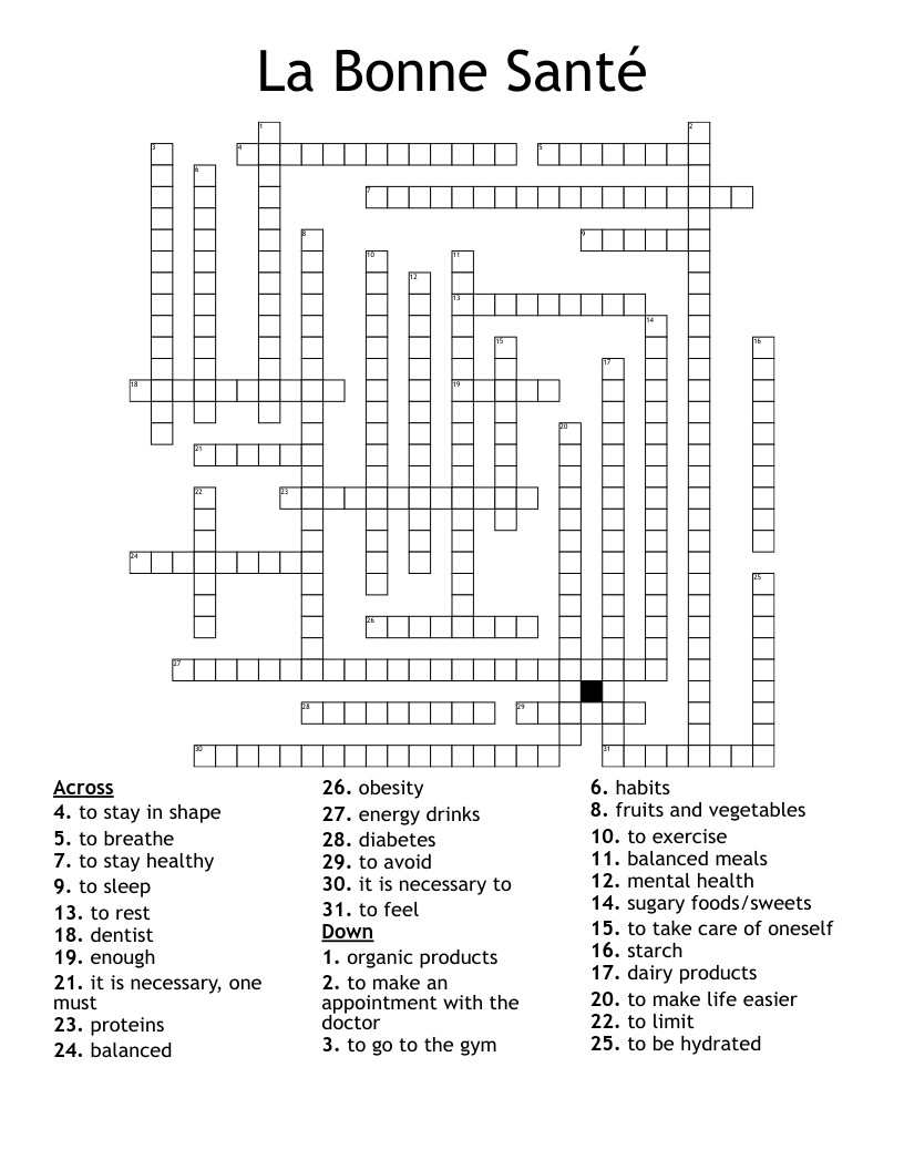 La Bonne Santé Crossword