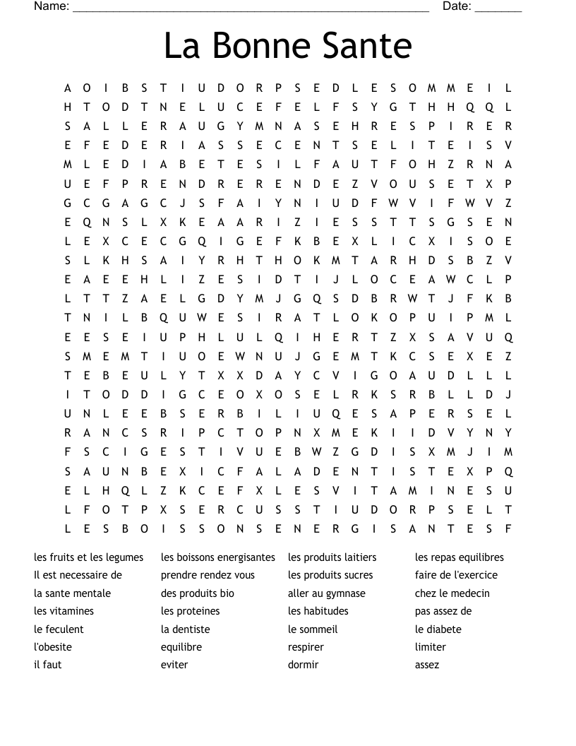 La Bonne Sante Word Search