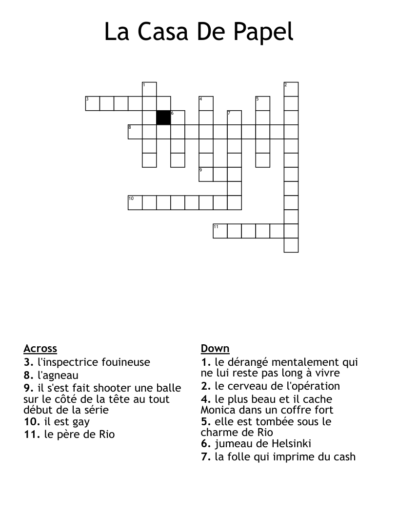 La Casa De Papel Crossword