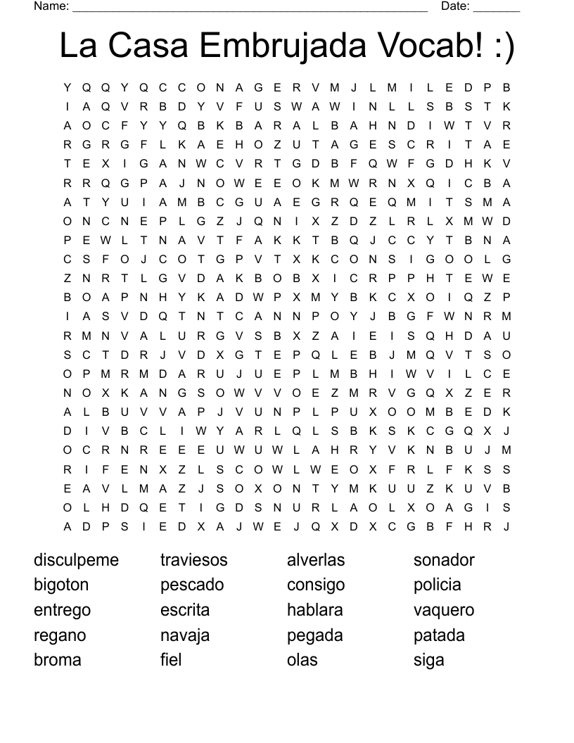 La Casa Embrujada Vocab! :) Word Search