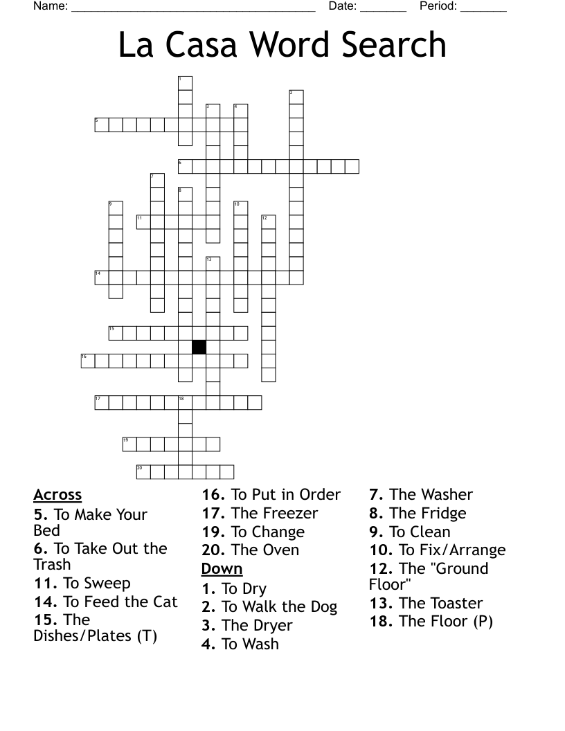 La Casa Word Search Crossword