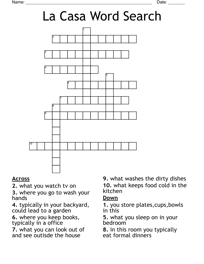 La Casa Word Search  Crossword
