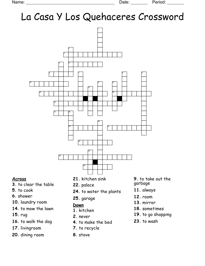 La Casa Y Los Quehaceres Crossword