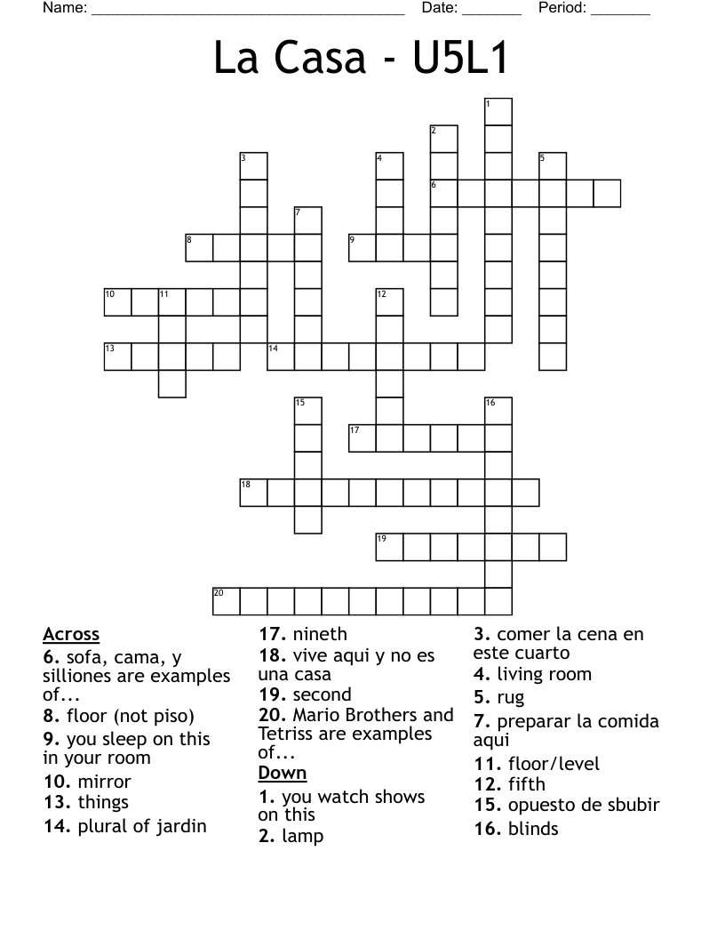 La Casa - U5L1 Crossword