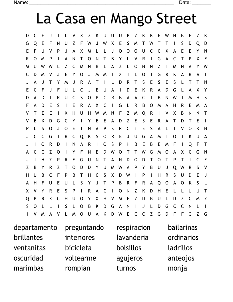 La Casa en Mango Street Word Search