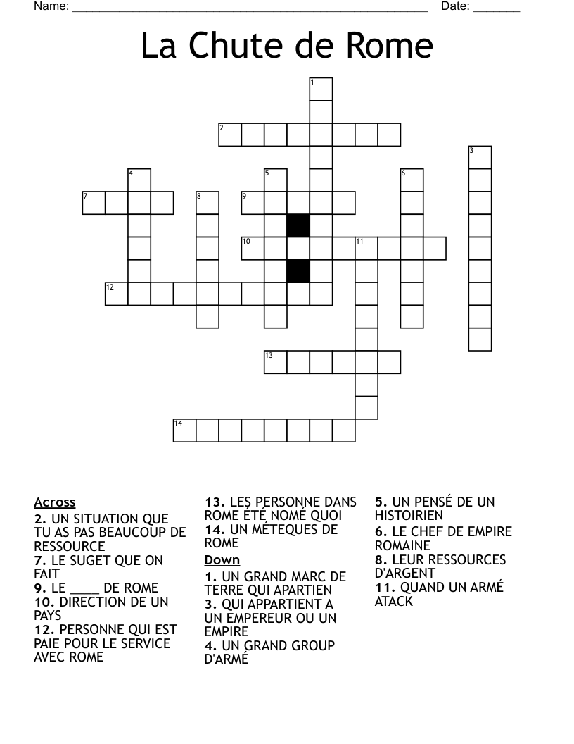 La Chute de Rome Crossword