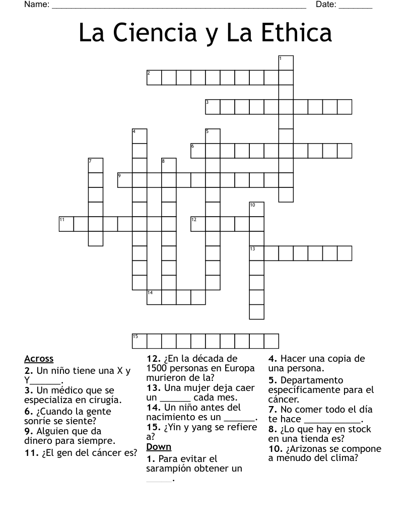 La Ciencia y La Ethica  Crossword