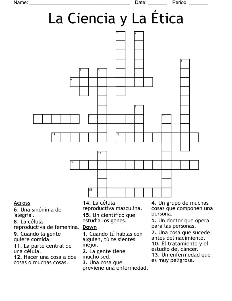 La Ciencia y La Ética Crossword