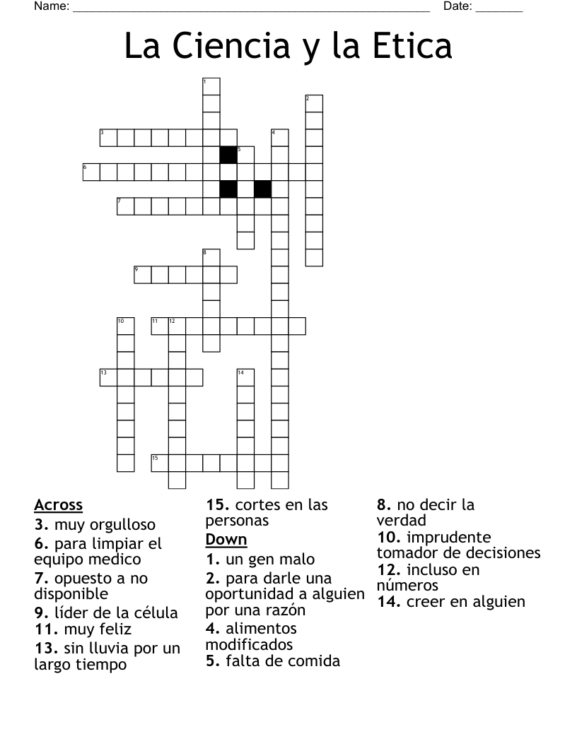 La Ciencia y la Etica  Crossword