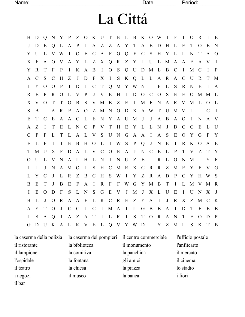 La Cittá Word Search
