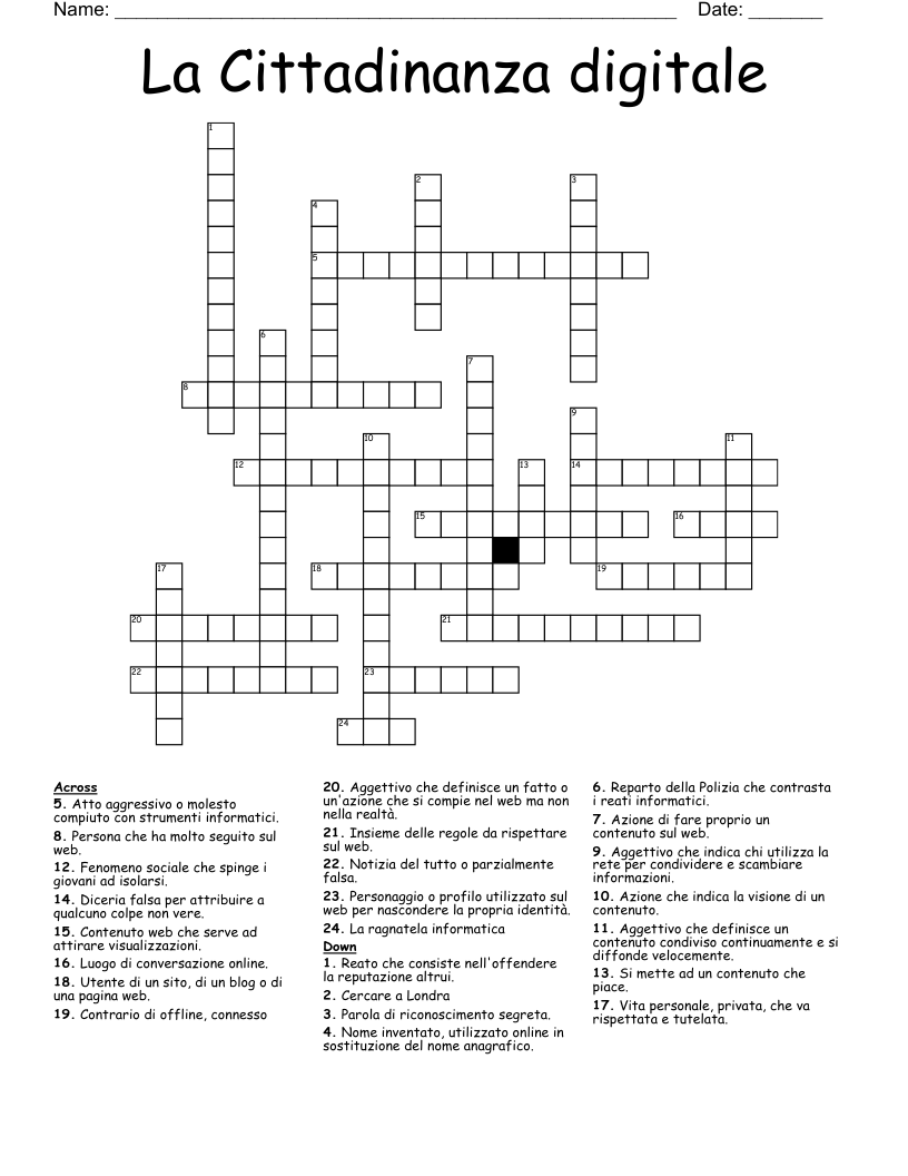 La Cittadinanza digitale Crossword