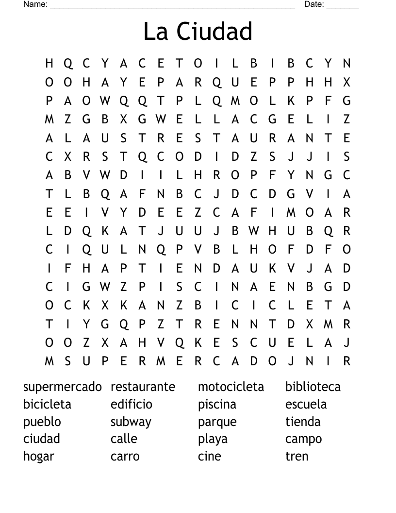 La Ciudad Word Search