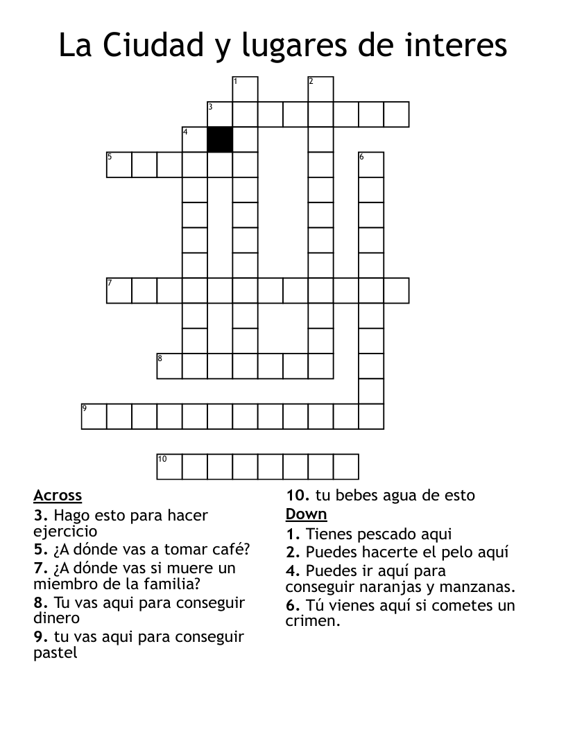 La Ciudad y lugares de interes Crossword
