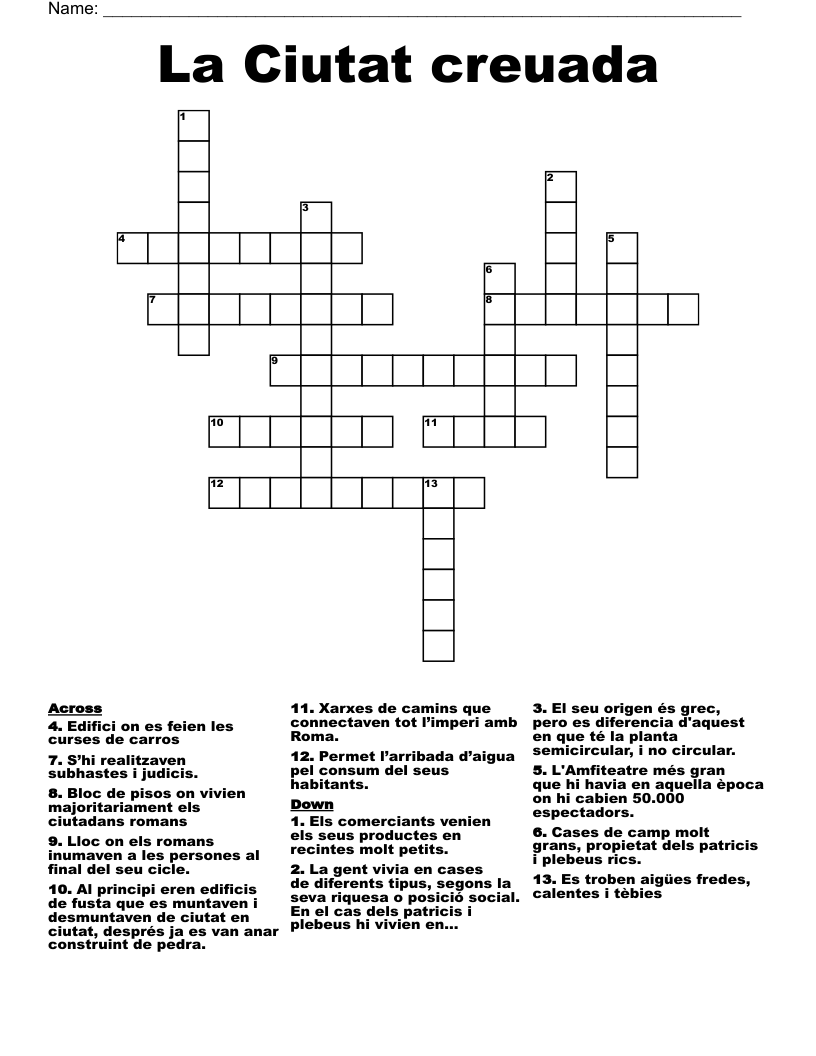 La Ciutat creuada Crossword