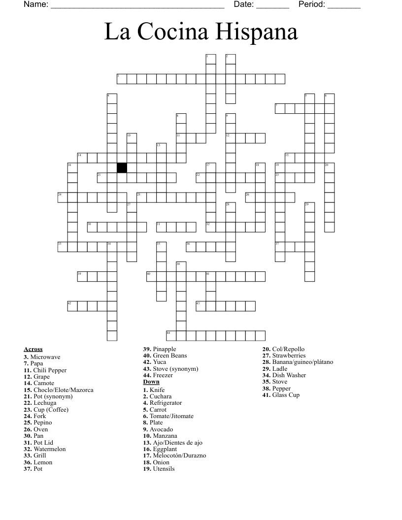 La Cocina Hispana Crossword
