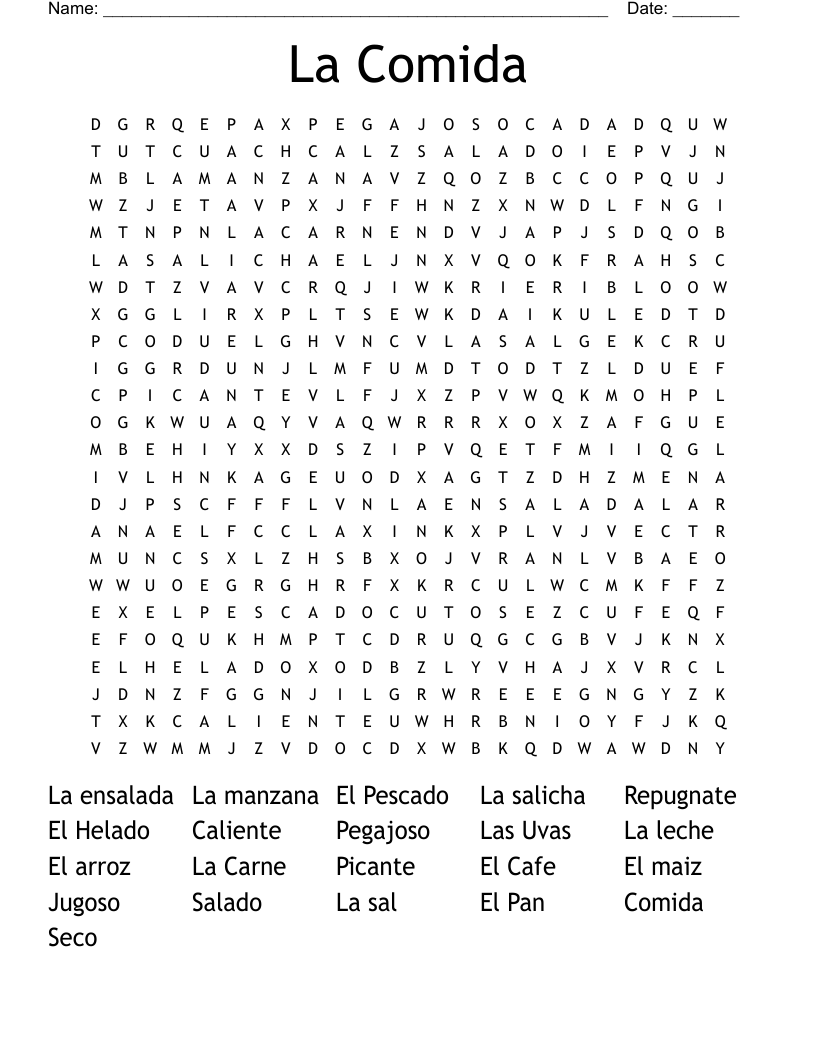 La Comida Word Search