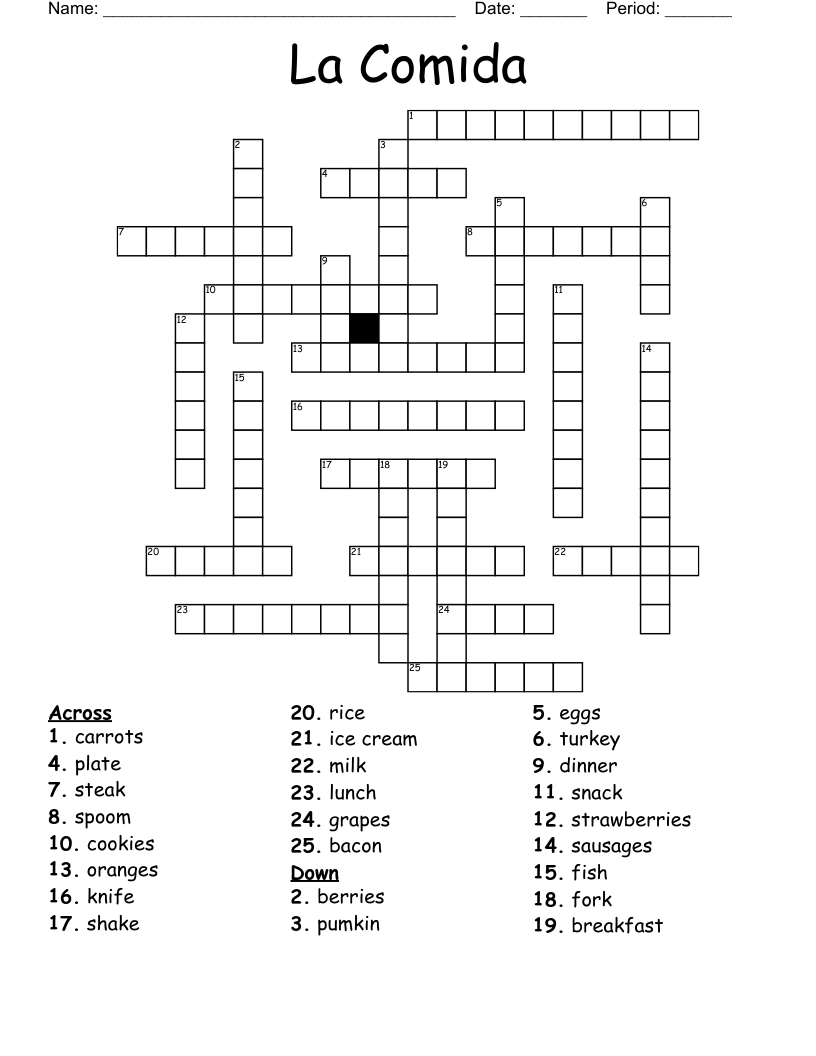 La Comida Crossword