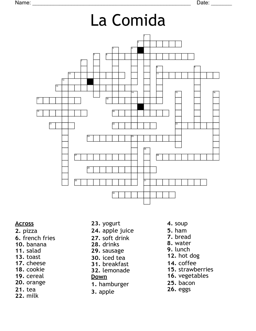 La Comida Crossword