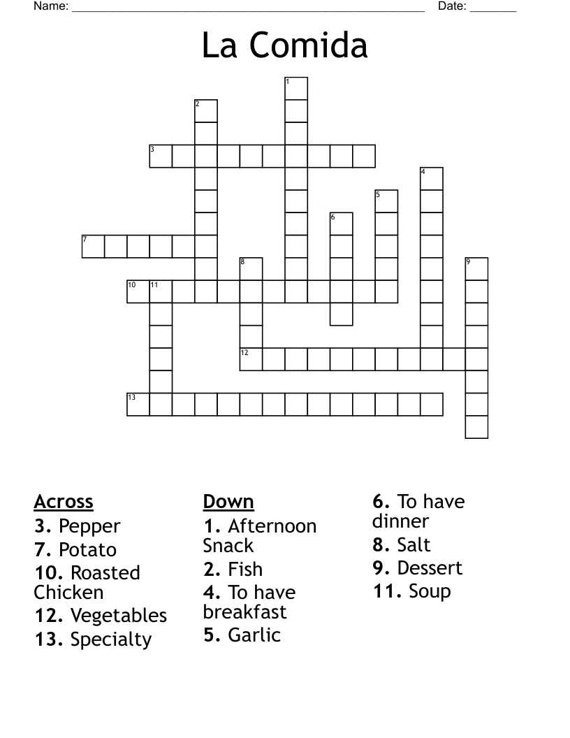 La Comida Crossword