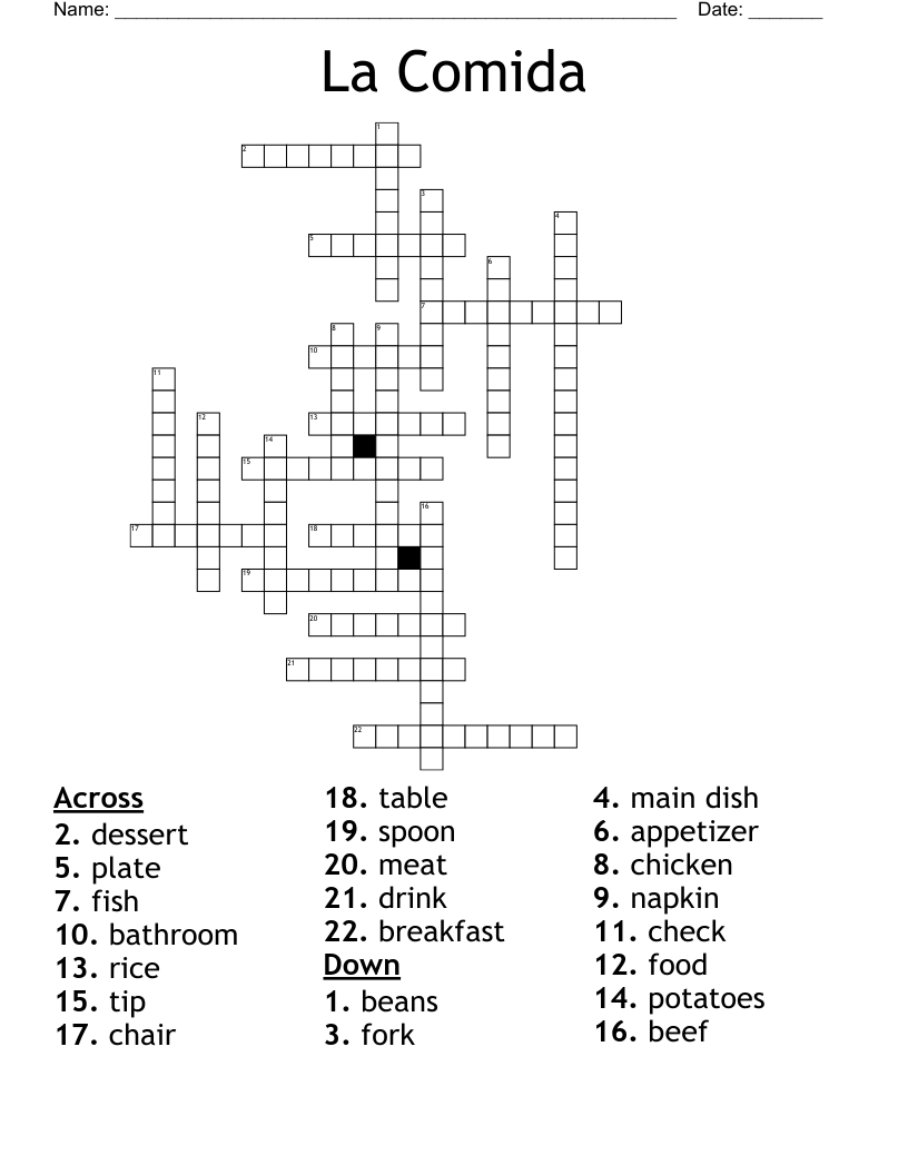 La Comida Crossword