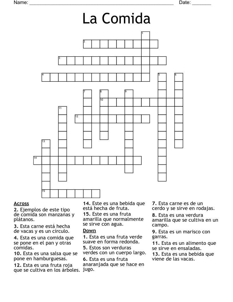 La Comida Crossword