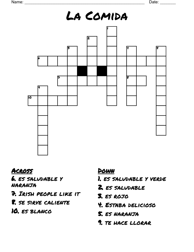 La Comida Crossword