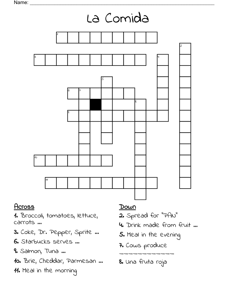 La Comida Crossword