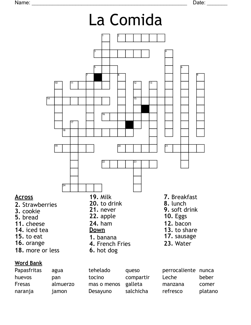 La Comida Crossword