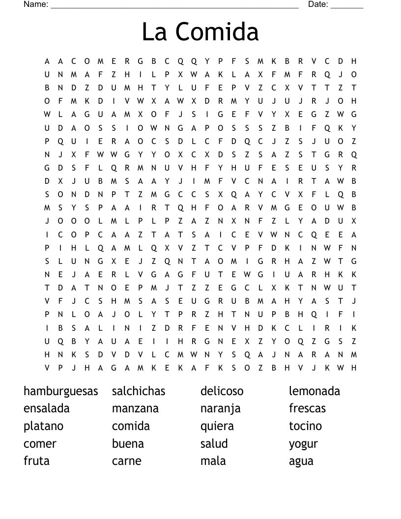 La Comida Word Search