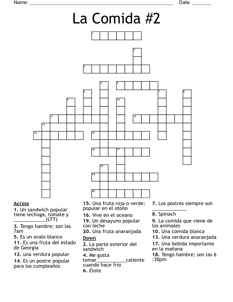La Comida #2 Crossword