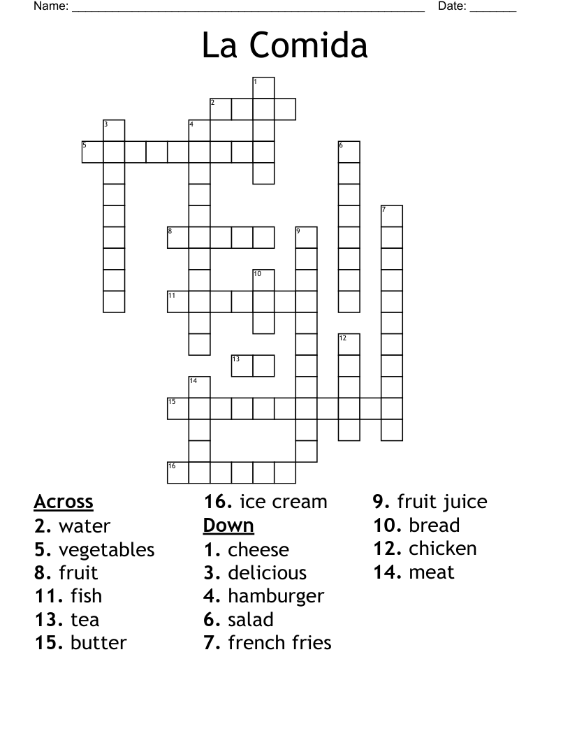 La Comida Crossword