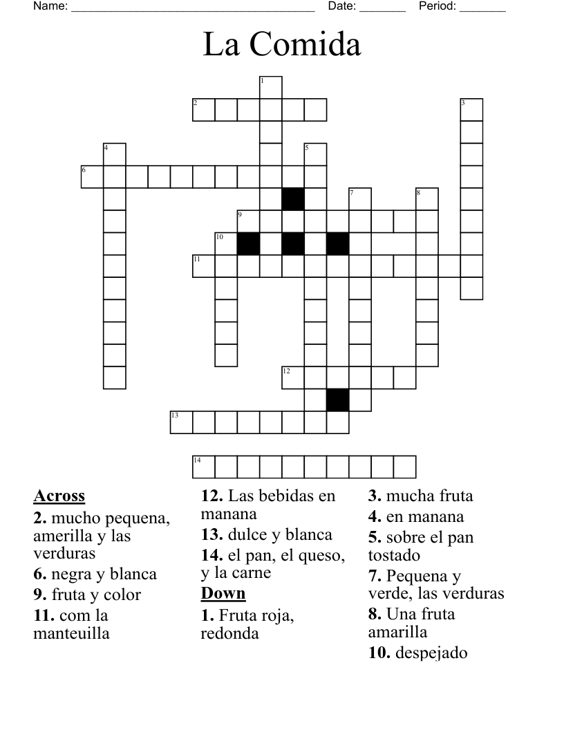 La Comida Crossword