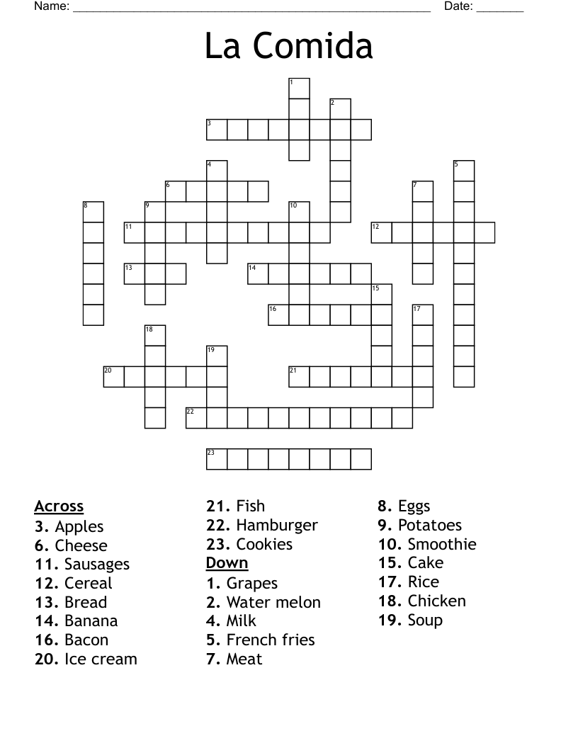 La Comida Crossword