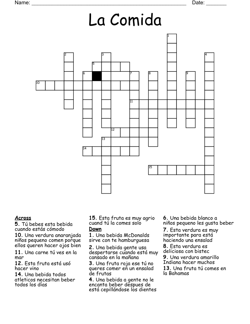 La Comida Crossword