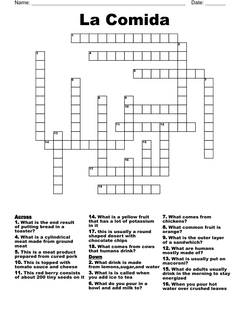 La Comida Crossword