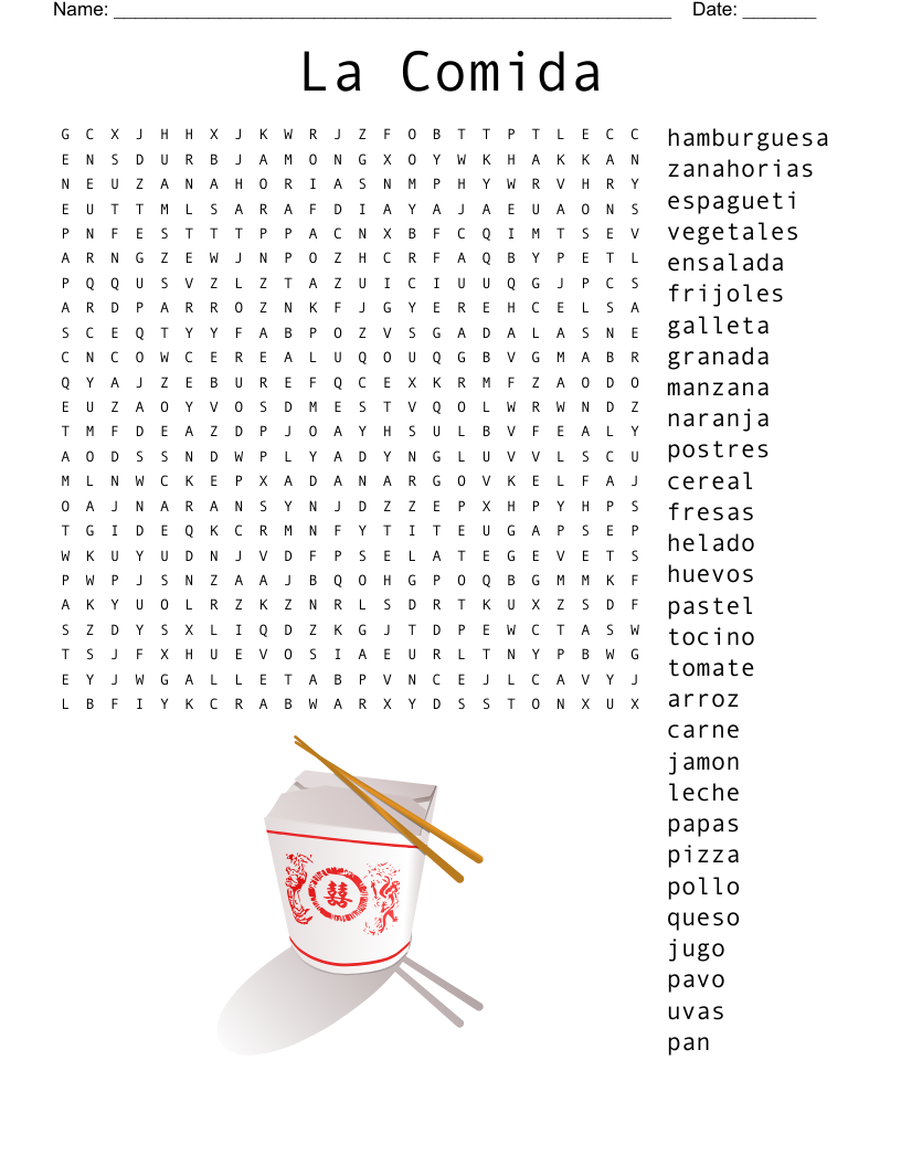 La Comida Word Search