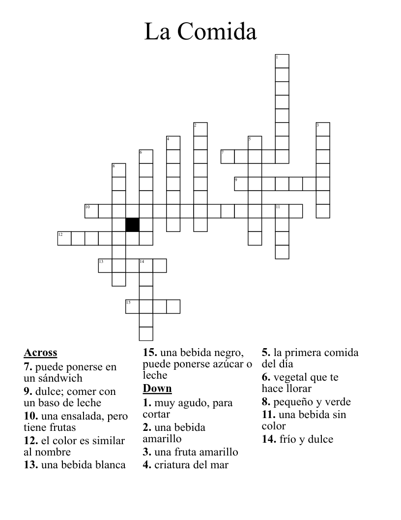 La Comida Crossword