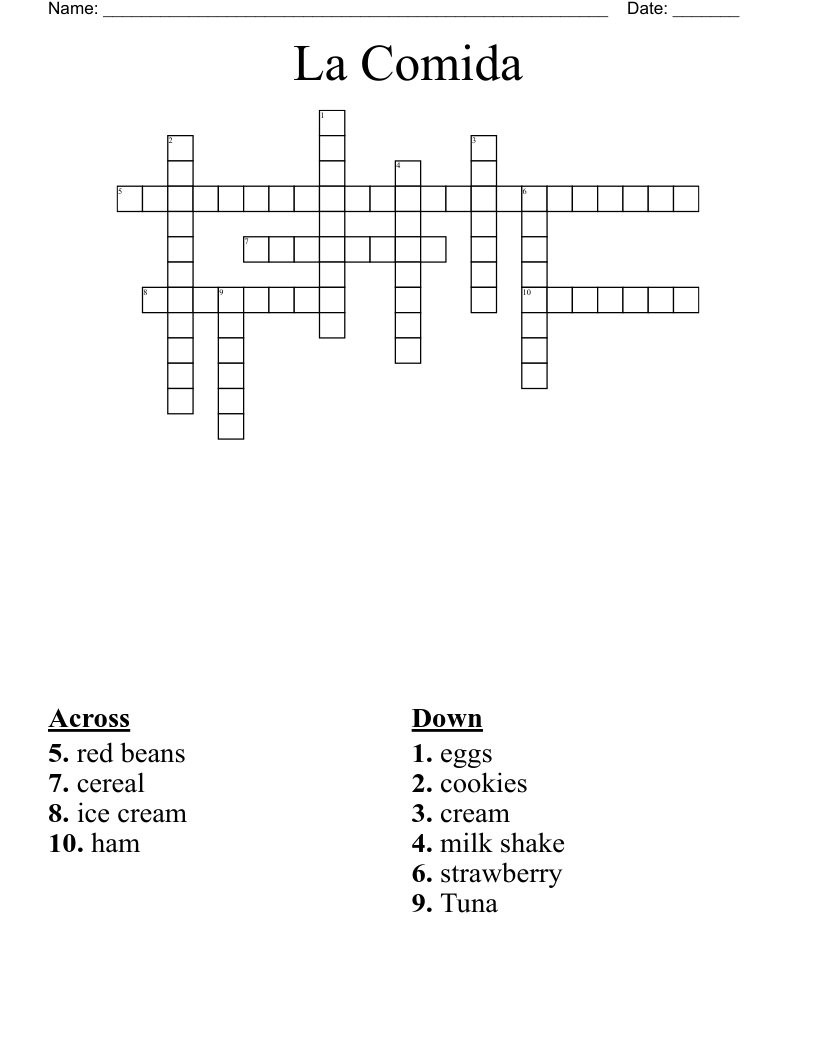 La Comida Crossword