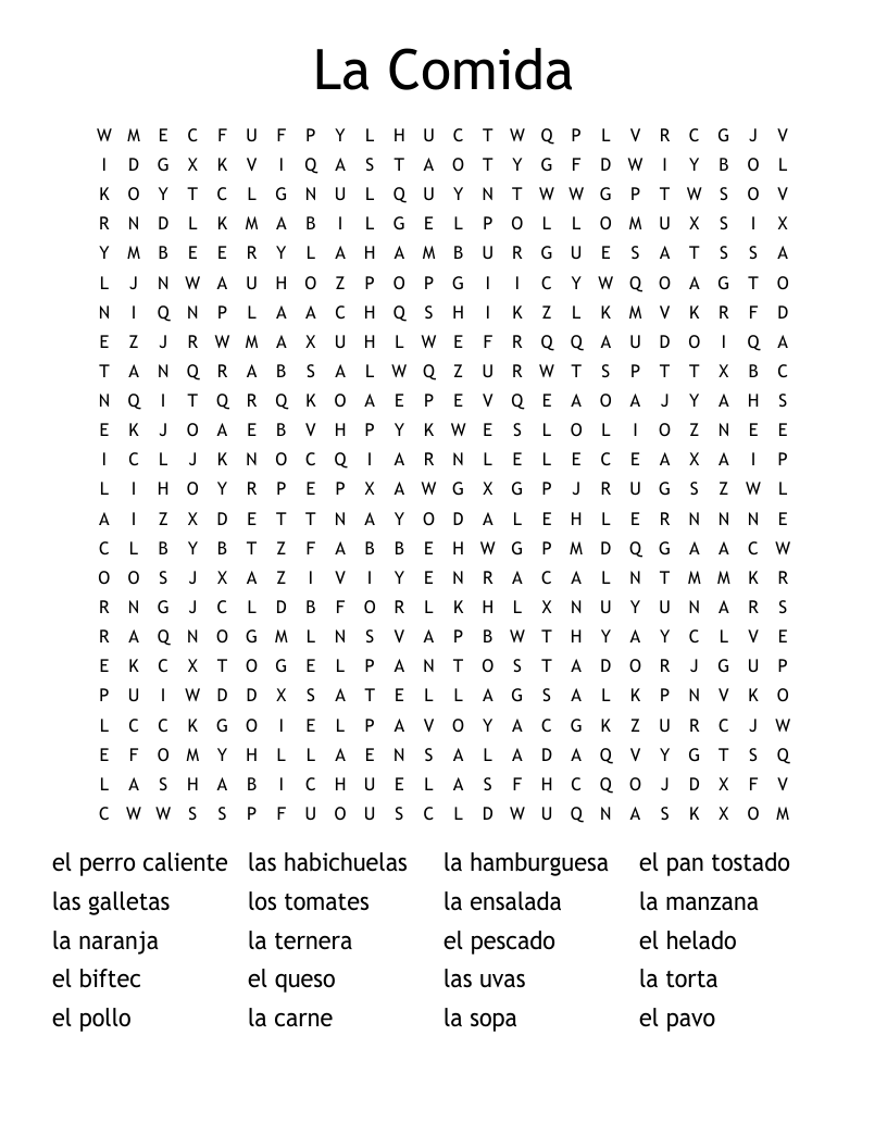 La Comida Word Search