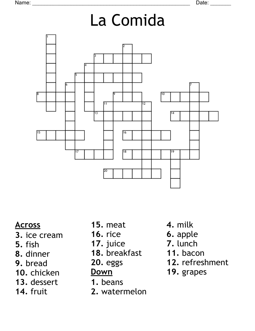La Comida Crossword