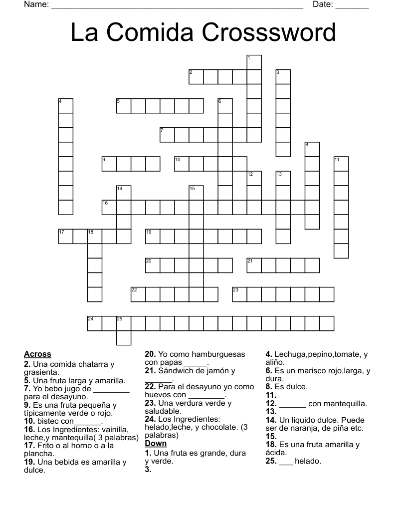 La Comida Crosssword Crossword